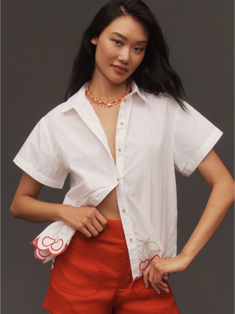 Anthropologie The Henrietta Button Down Surf Shirt by Maeve: Cherry Edition